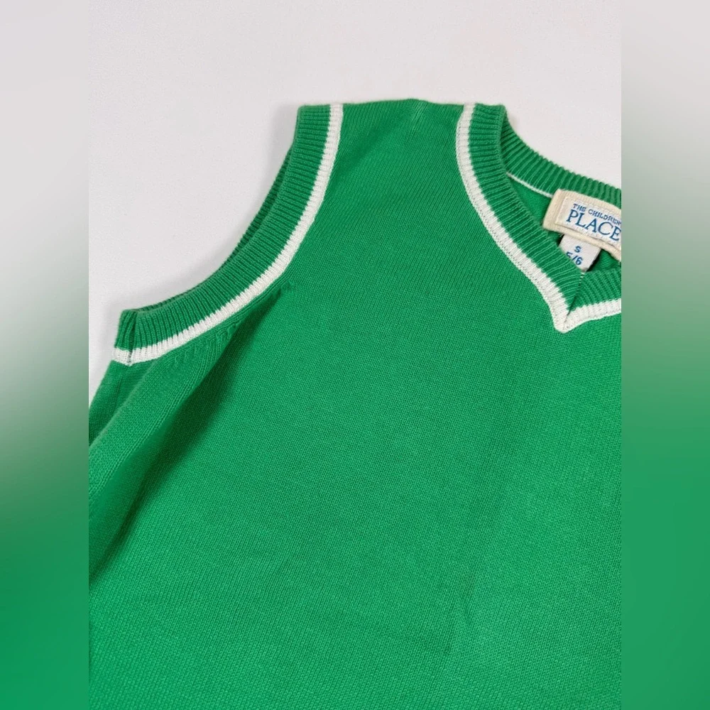 THE CHILDREN'S PLACE Boys Y2K Preppy 100% Cotton Kelly Green Knit Sweater Vest S
